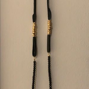 Long black leather beaded layering necklace